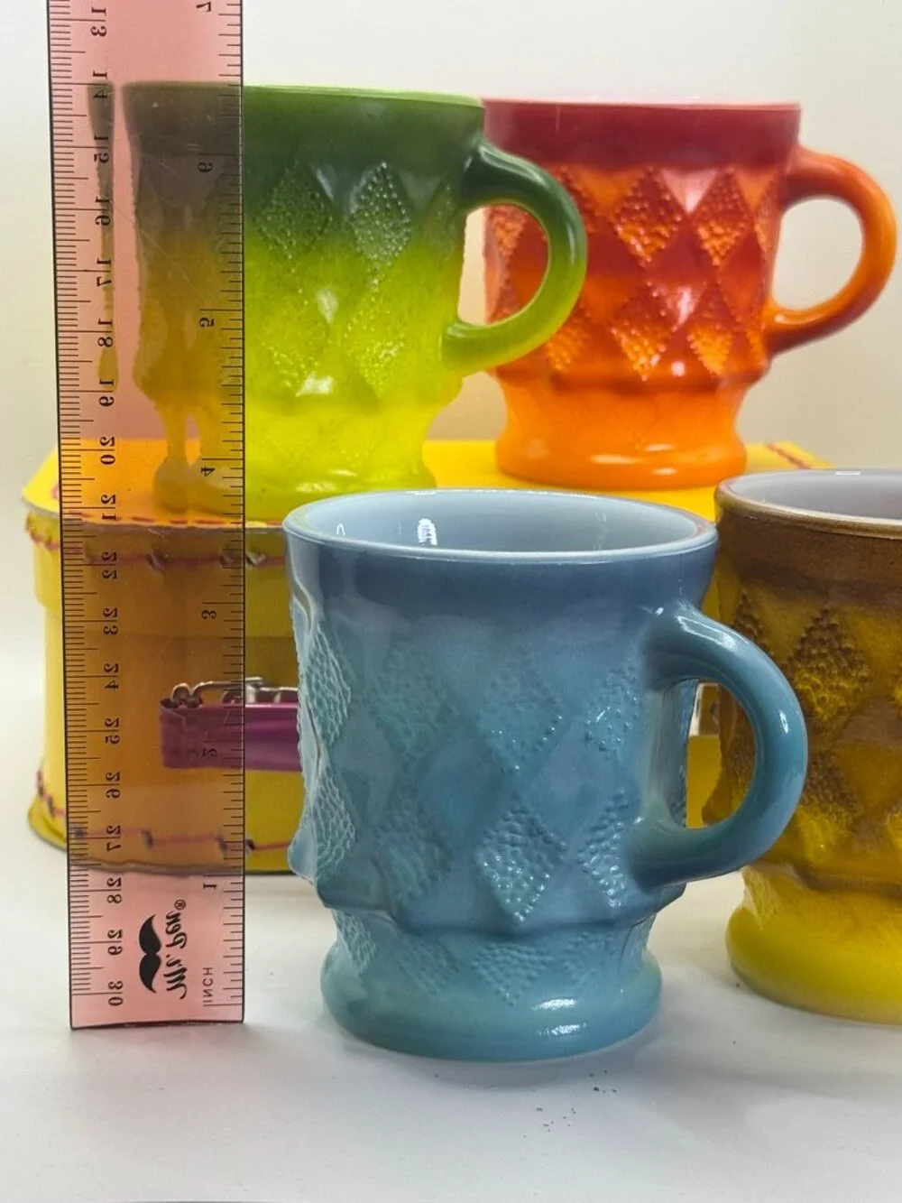Vintage Fire King Kimberly Diamond Milk Glass Mugs Set of 4 Ombre Anchor Hocking